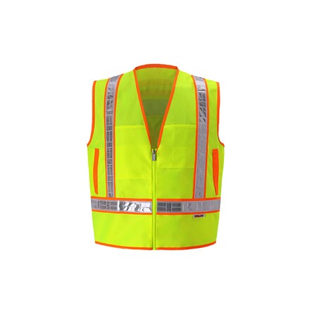 2W International Safety Vest w/Prismatic Trim XL Class 2 X Back, , Zipper 4 Pockets 8048OC-2 XL